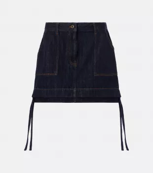 Anagram Leather Trimmed Denim Miniskirt