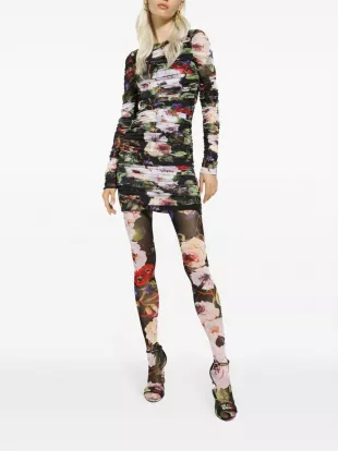 Ruched Floral-print dress