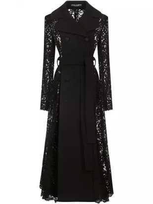 Lace-Detail Double-breasted Coat