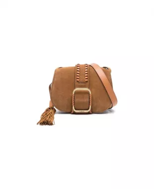 Brown Suede Buckle Crossbody Bag