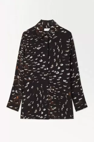 Black Feather Print Button Down Shirt
