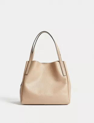 Beige Leather Tote Bag