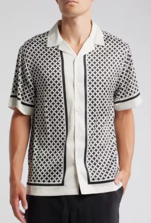 Geo Print Satin Camp Shirt
