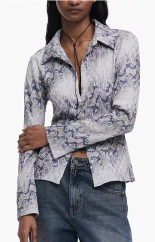 Textured Snakeskin Print Button-Up Shirt