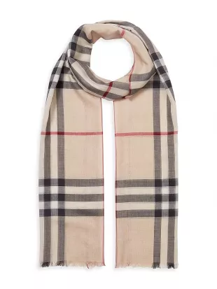 Giant Check Wool-Silk Gauze Scarf