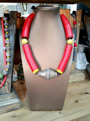 HIMBA   OOAK Necklace / Statement Necklace / Red Vibrant Jewelry / Red Vulcanite / Turkoman Tekke Silver / Nepalese Copal