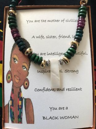 Black Panther Inspired Nakia Natural Beaded Necklace w/ poem Free earrings