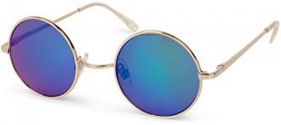 styleBREAKER lunettes de soleil à verres ronds et structure fine en métal, branche avec charnière à ressort, unisexe 09020065, couleur:Monture dorée/vert bleu vert réfléchissant