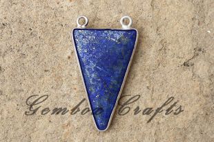 Lapis Lazuli 15x30mm Triangle Briolette 925 pendentif lunette plaqué en argent Sterling