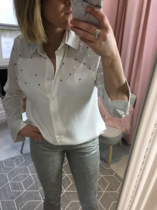Chemisier Blanc LOFT Style Lagenlook - Occasion Très Bon état, Brodé Perles, Coupe Boxy