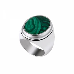 Chevalière en argent ornée d'une malachite