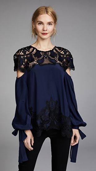 Jonathan Simkhai Crepe Applique Blouson Sleeve Blouse | SHOPBOP