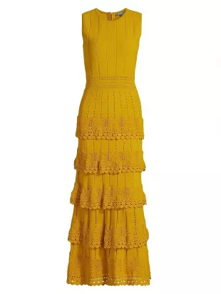 Crochet Ruffle Pointelle Knit Sleeveless Midi Dress