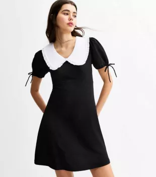 Black Contrast Collar Tie Sleeve Mini Dress