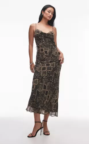 Twist Back Cowl Neck Midi Slip