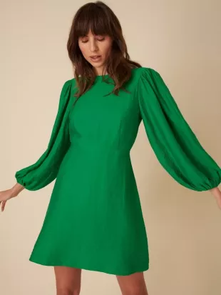 Zora Balloon Sleeve Mini Dress, Green