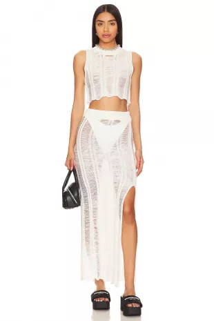 Tayla Maxi Skirt Set in White