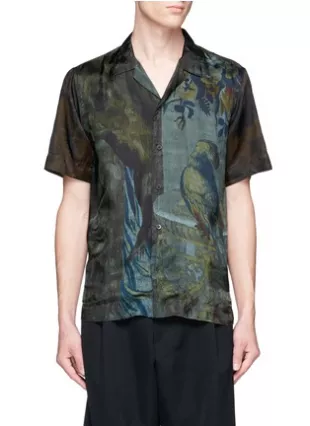 Parrot Floral Print Satin Shirt