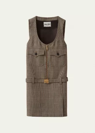 Prince Of Galles Check Belted Sleeveless Mini Dress