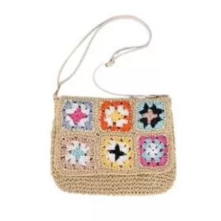 Woven Paper Rope Shoulder Bag Ethnic Vitnage Retro Crochet Flower Crossbody Bag