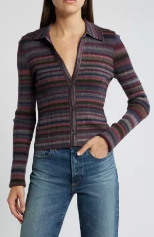 Rib Wool Polo Cardigan