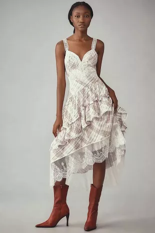 The Bobbi Asymmetrical Ruffle Tiered Midi Dress