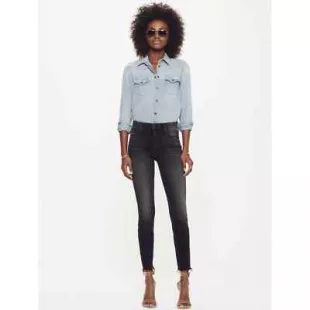 Looker Ankle Jeans 27 Night Hawk Black Raw Hem High Waisted Skinny