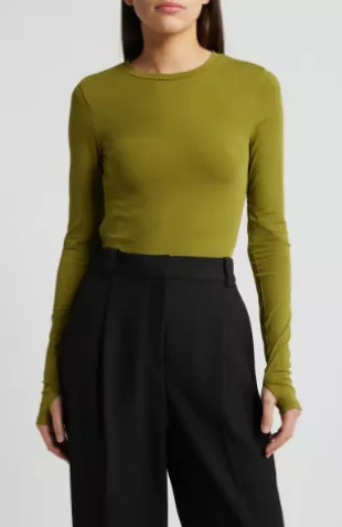 Slim Fit Long Sleeve Stretch Cotton Top