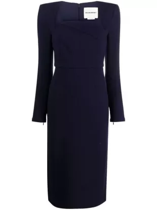 Long Sleeve Wool Crepe Midi Dress