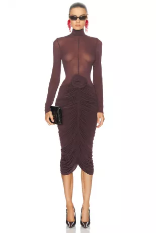 Long Sleeve Sheer Midi Dress