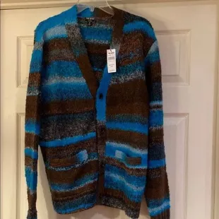 Blue Toile Broken Stripe Cardigan