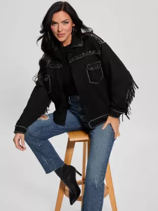 Angelica Faux-Suede Studded Fringe Jacket