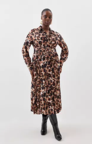 Blurred Animal Georgette Woven Shirt Midi Dress