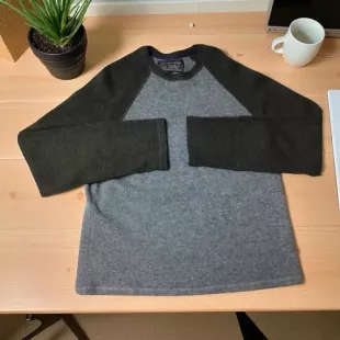 Lambswool Pullover Sweater Raglan Sleeve Gray Green