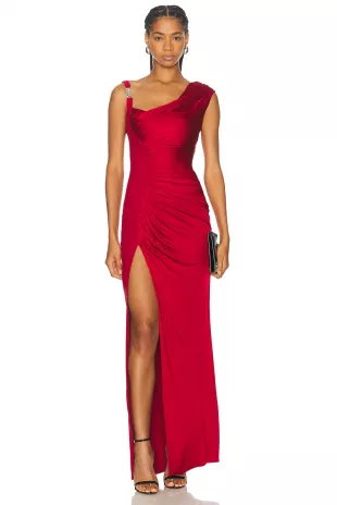 Draped Gown in Lipstick Red