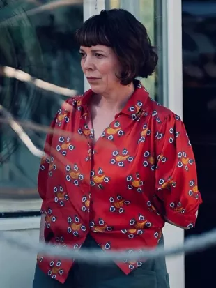 The Roses Olivia Colman Red Satin Shirt