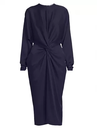 Satin Twist Front Long Sleeve Midi Dress