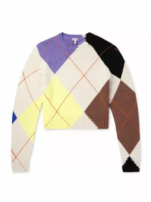 - Slim-Fit Cropped Argyle Cashmere Sweater - Neutrals