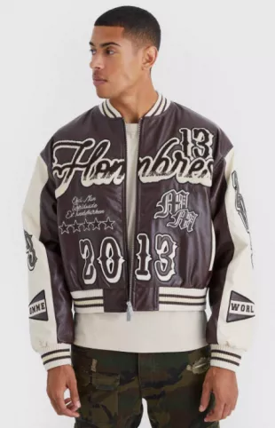 Boxy Melton & Pu Ombre Varsity Jacket