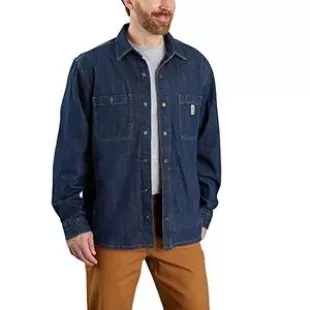 Relaxed Fit Denim Fleece Lined Snap-Front Shirt Jacket