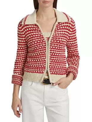 Off Campus S01 Ella Bright Red Striped Crochet Knit Sweater off-campus-s01-ella-bright-red-striped-crochet-knit-sweater
