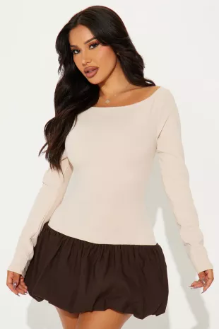 Ember Long Sleeve Boat Neck Bubble Mini Dress