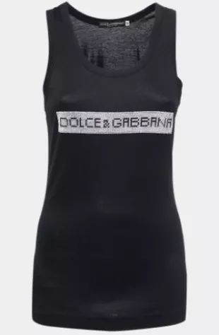 Black Cotton Crystal Embellished Tank Top