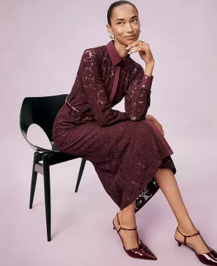 Belted Lace Midi Shirtdress