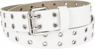 White Grommet Leather Belt