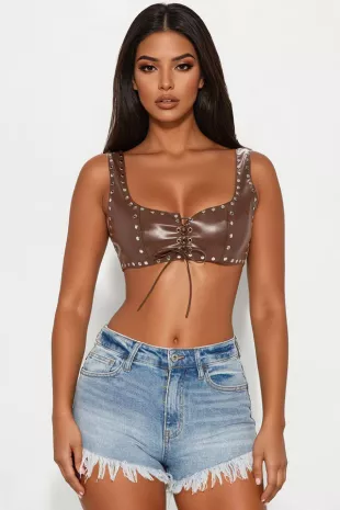 Tied Up Faux Leather Bra Top