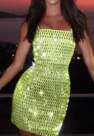 Sparkling Rhinestone Decor Sexy Spaghetti Strap Dress
