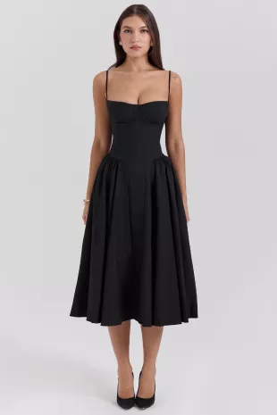 Samaria Black Corset Midi Dress