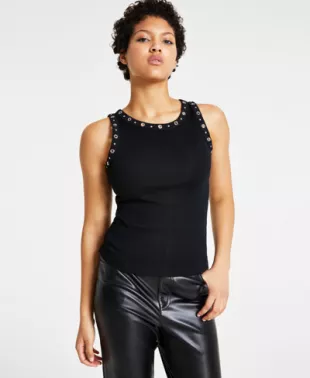 Ribbed Grommet Trim Tank Top