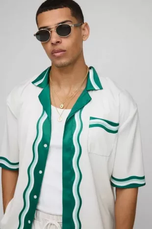 Oversized Print Satin Shirt and Short Set